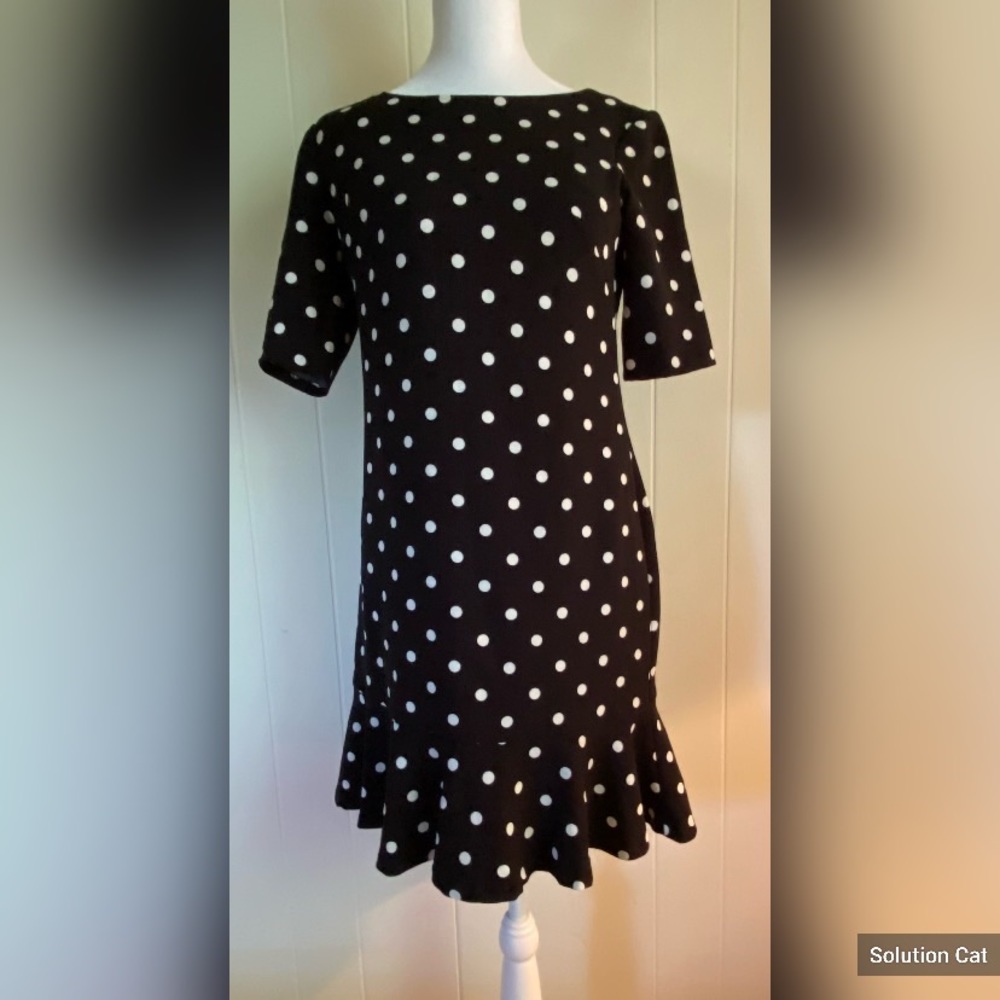 Jessica Howard Dress Women’s 4 Petite Black and White Polka Dot Ruffled Hem